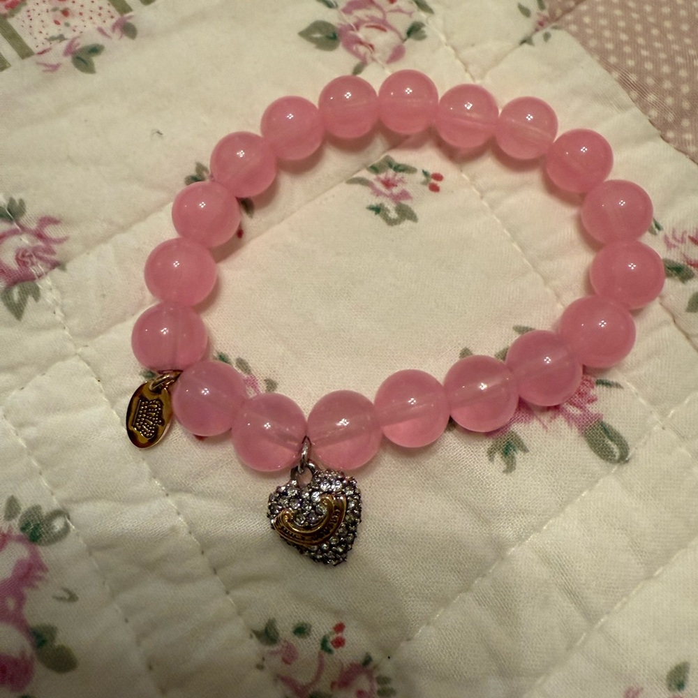 Juicy Couture Pink Beaded Bracelet with Gold Heart Charm